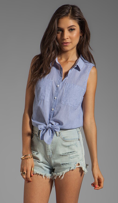 Stripe Woven Tie Front Tank