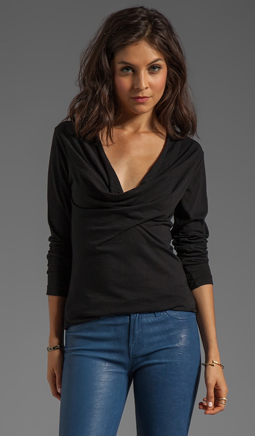 Light Weight Jersey Long Sleeve Cowl Neck Tee