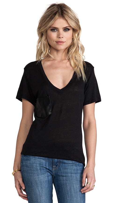 Linen Tee with Leather Pocket