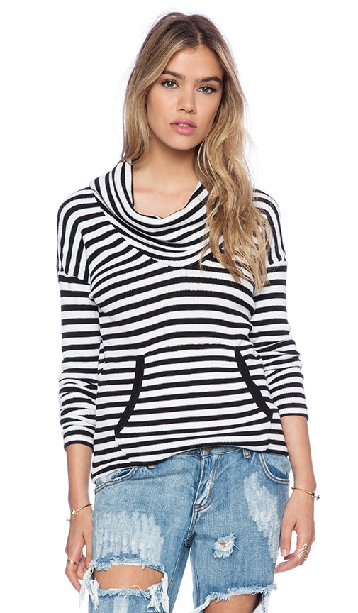 Striped Thermal Cowl Neck Long Sleeve Tee
