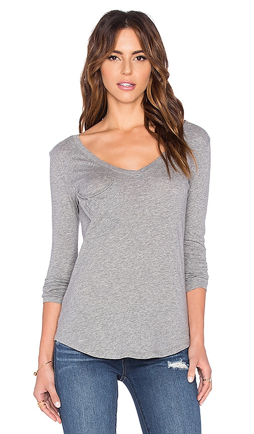 Bobi Lightweight Jersey Long Sleeve V-Neck Pocket Tee in Thunder