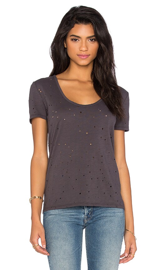 Slubbed Ripped Holes Scoop Neck Tee