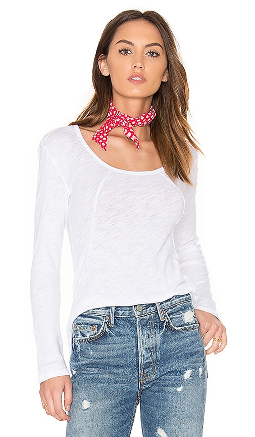 Bobi Cotton Slub Scallop Hem Tee in White