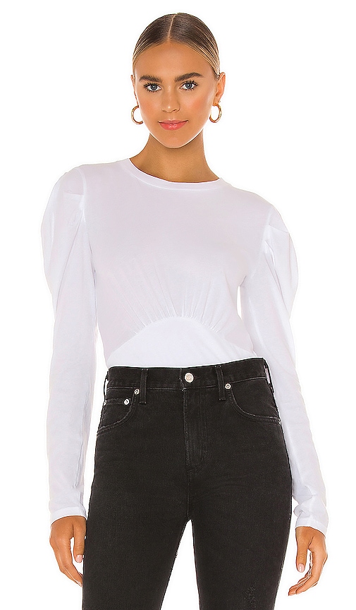 Light Weight Jersey Puff Shoulder Top in White