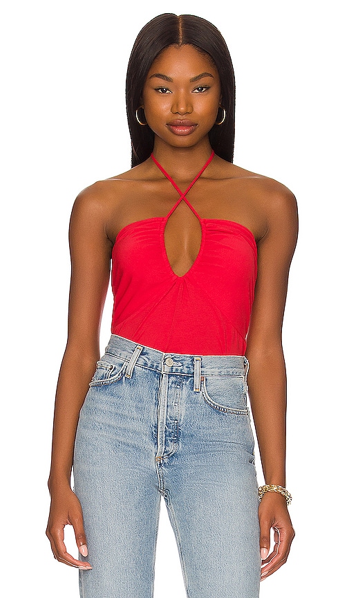 Bobi Draped Jersey Halter in Lipstick