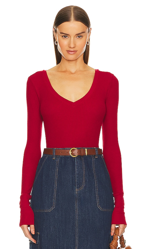 Bobi Long Sleeve Scoop Neck Tee In Red