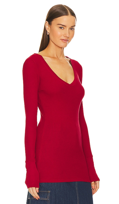 Shop Bobi Long Sleeve Scoop Neck Tee In Red