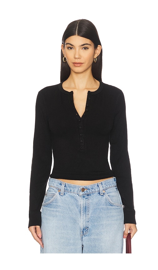 Bobi Slim Placket Tee In Black