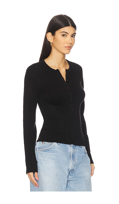 Bobi Slim Placket Tee In Black