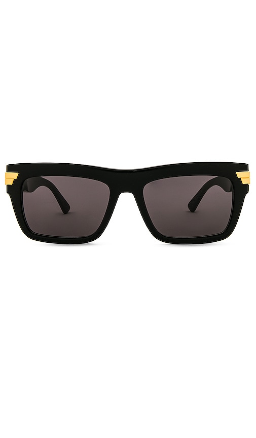 Bottega Veneta Bold Ribbon Rectangular Sunglasses in Shiny Black & Grey