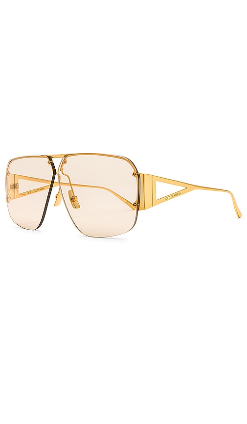 Shop Bottega Veneta Triangle Pilot Sunglasses In Shiny Gold