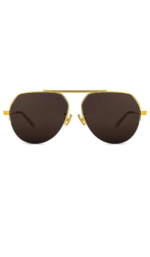 Bottega Veneta Light Ribbon Pilot Sunglasses in Shiny Gold & Solid Grey
