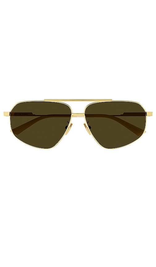 Bottega Veneta Full Metal Sunglasses In Shiny Gold & Brown