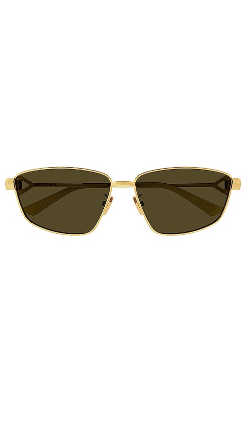 Bottega Veneta New Triangle Cat Eye Metal Sunglasses In Shiny Gold & Brown