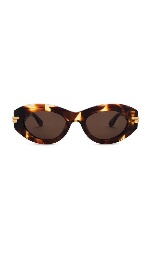 Shop Bottega Veneta Oval Sunglasses In Havana & Brown