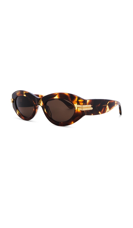 Shop Bottega Veneta Oval Sunglasses In Havana & Brown