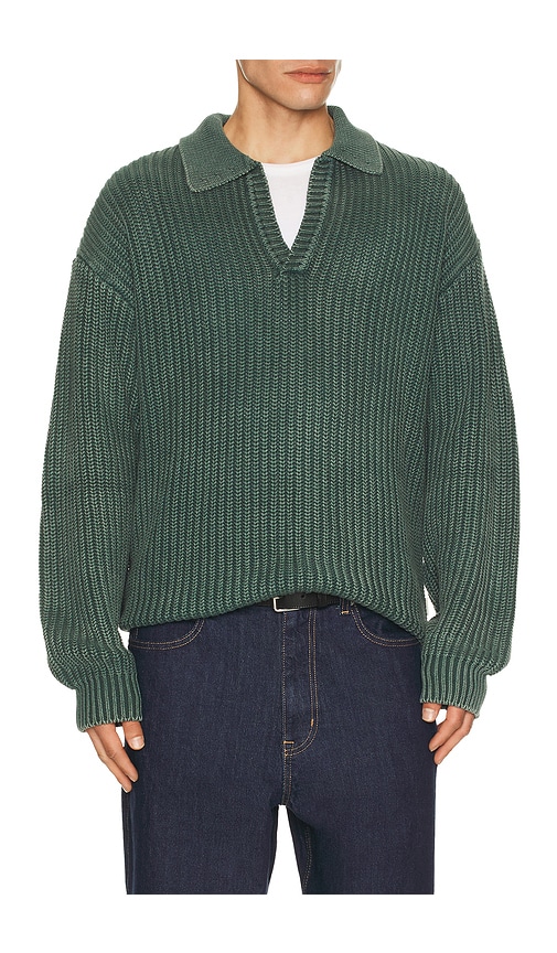 Bound Open Collar Acid Wash Knit Sweater