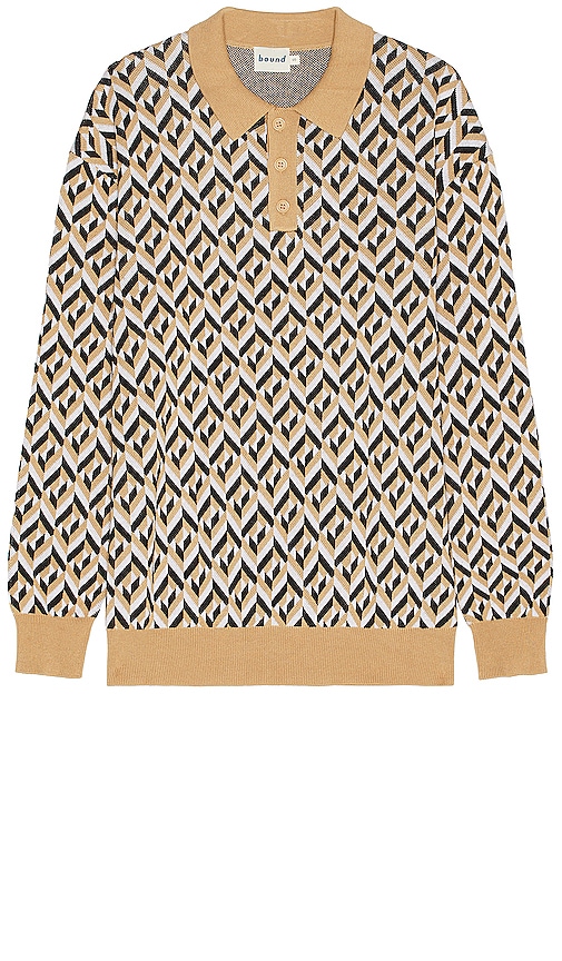 Bound Chevron Long Sleeve Polo In Brown