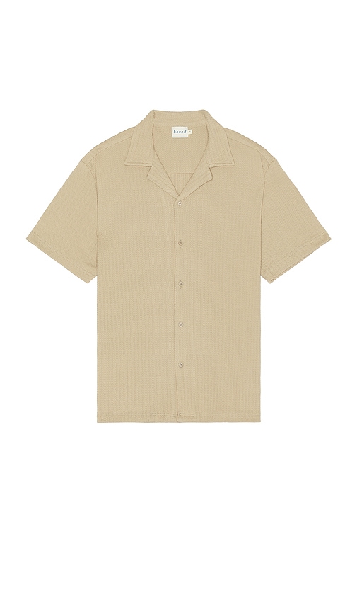 Bound Cuban Textured Short Sleeve Shirt In Beige