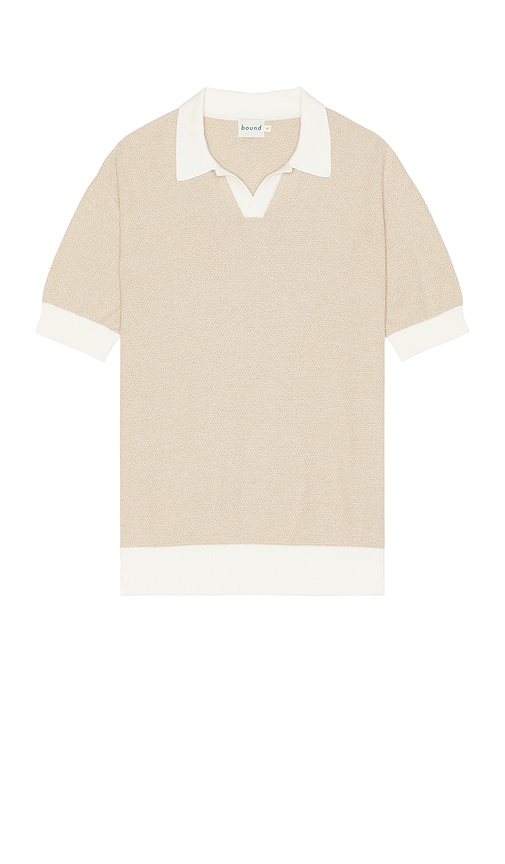 Bound Texture Knit Polo In Beige
