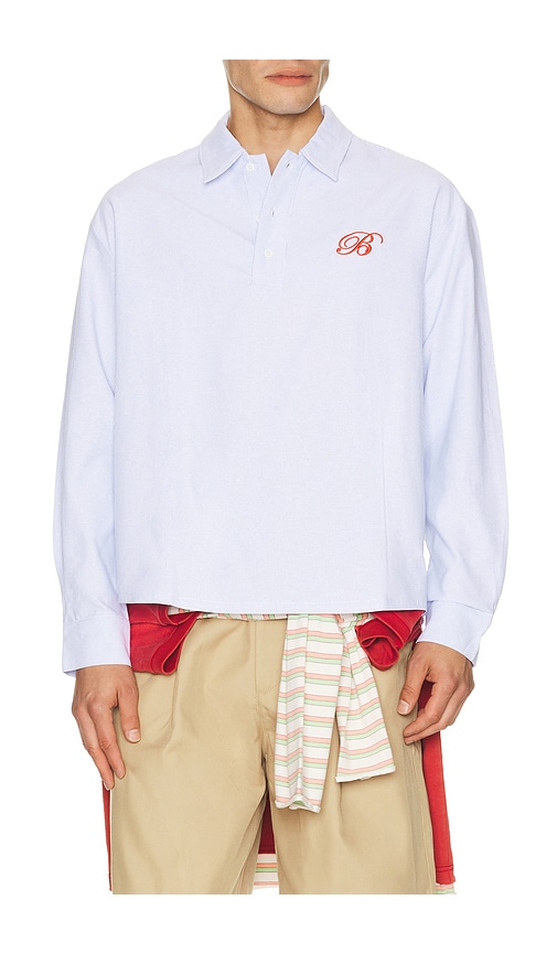 Bound Half Button Script Oxford Shirt