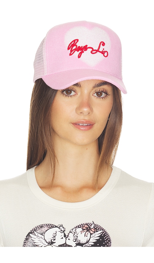 Boys Lie Be Mine Trucker Hat in Pink