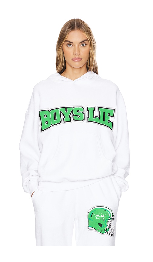 Shop Boys Lie Don't Fumble Racer Hoodie In 白色