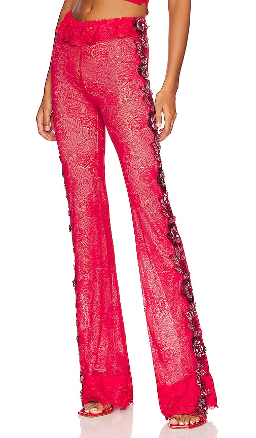 Boys Lie x Yung Reaper Lace Low Rise Pant in Cherry | REVOLVE