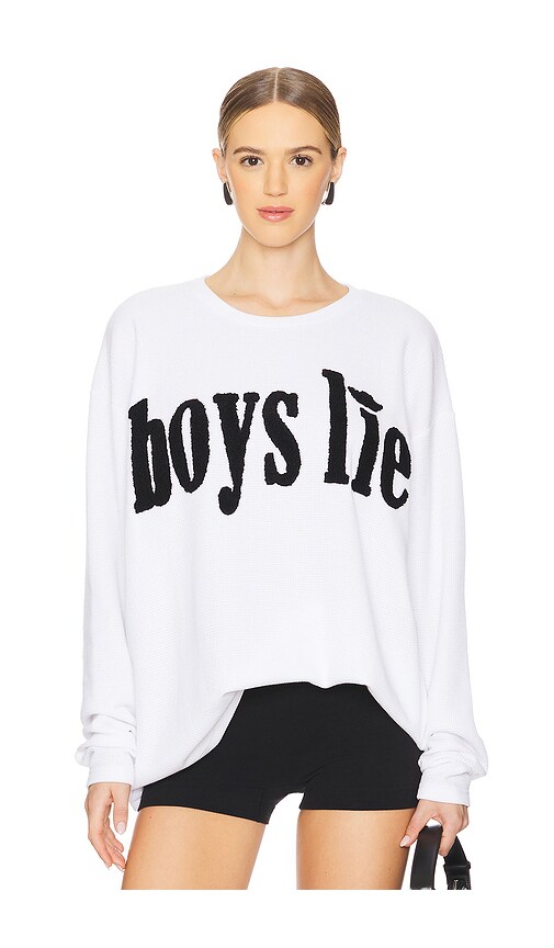 Boys Lie Don't Text Them Back Thermal Long Sleeve Top in White