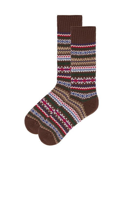 Beams Fair Isle Socks In Brown Base