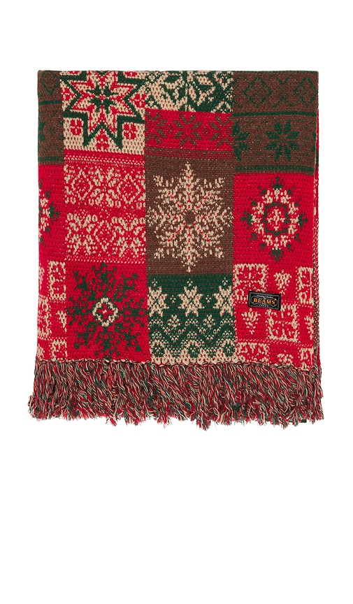 Beams Blanket Double Jacquard Patchwork Like Pattern In Red