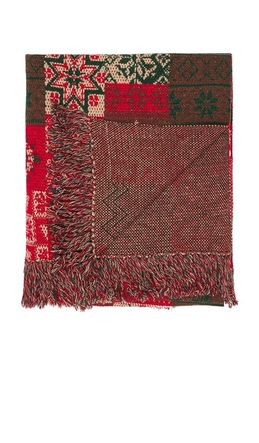 Beams Blanket Double Jacquard Patchwork Like Pattern In Red