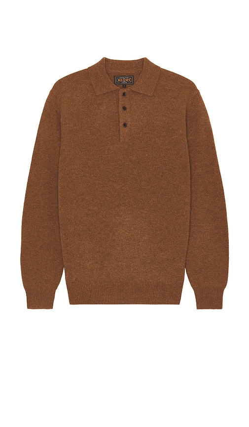 Shop Beams Knit Polo 9g Sweater In 브라운