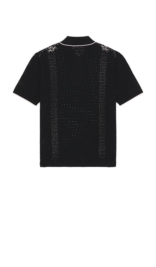 Beams Knit Polo Mesh Stripe In Black