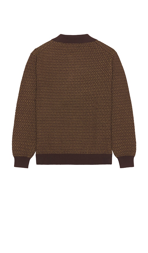 Beams Knit Polo Diamond Pattern In Brown