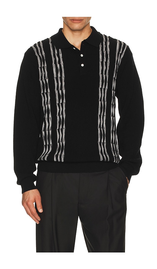 Beams Knit Polo Born Stripe 14g In Black