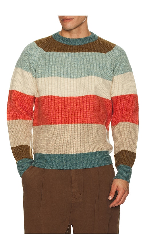 Beams Crew Multi Stripe 5g Sweater In Multi