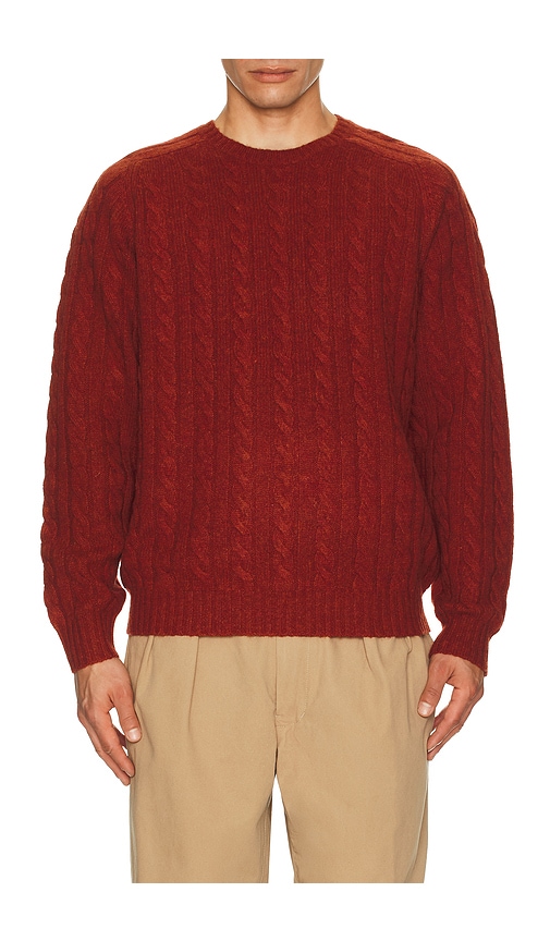 Beams Crew Cable 5g Sweater In Burgundy