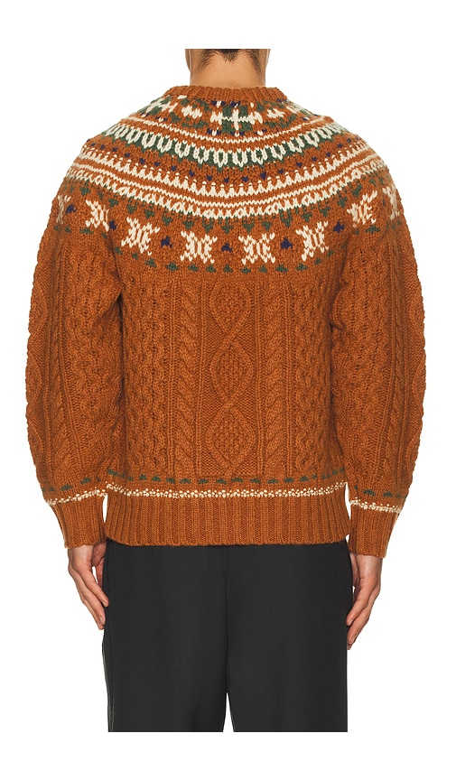 Beams Crew Nordic Cable Sweater In Brown