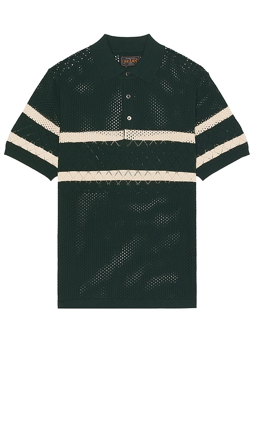 Beams Plus Knit Polo Mesh Stripe in Green