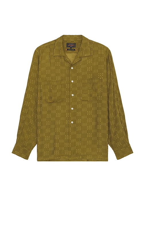 Shop Beams Open Collar Shirt Jacquard In 올리브