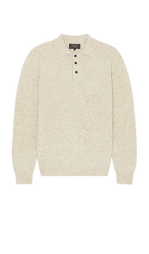 Shop Beams Knit Polo 9g Sweater In 베이지