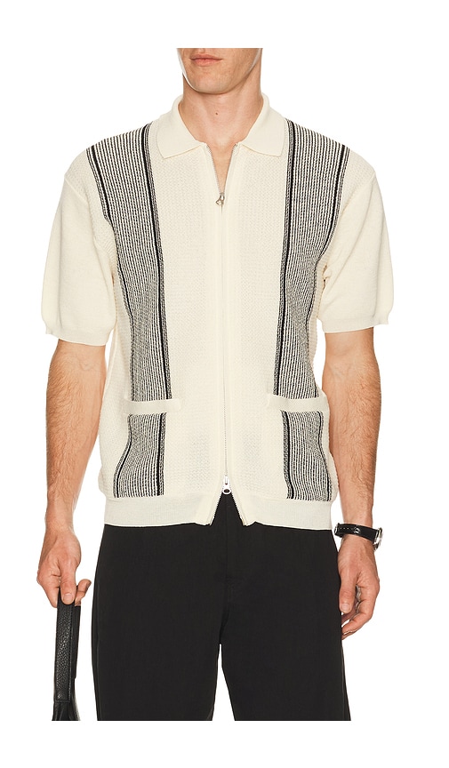 トップス TTT_MSW BEAMS Ray BEAMS zip knit Beams Plus Zip Knit Polo Stripe in Off White | REVOLVE