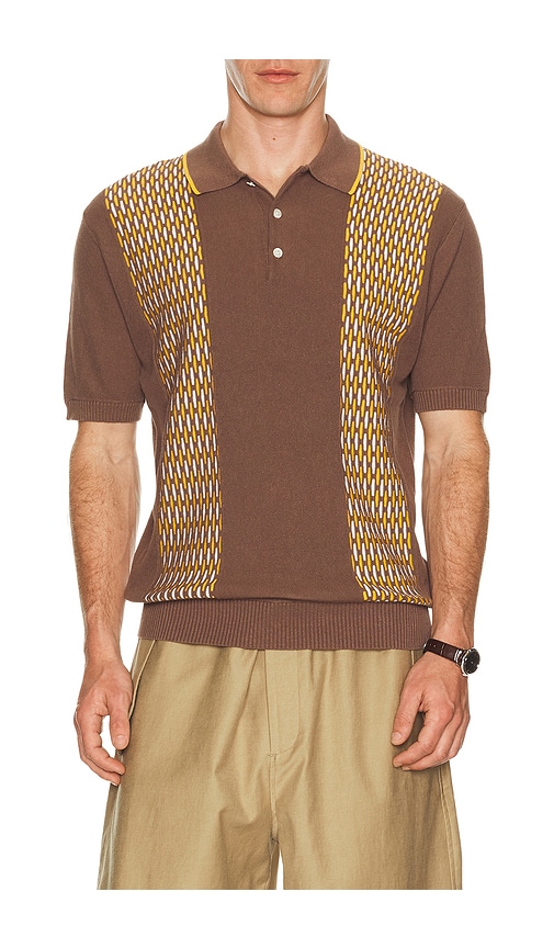 Beams Plus Knit Polo Front Stripe Jacquard