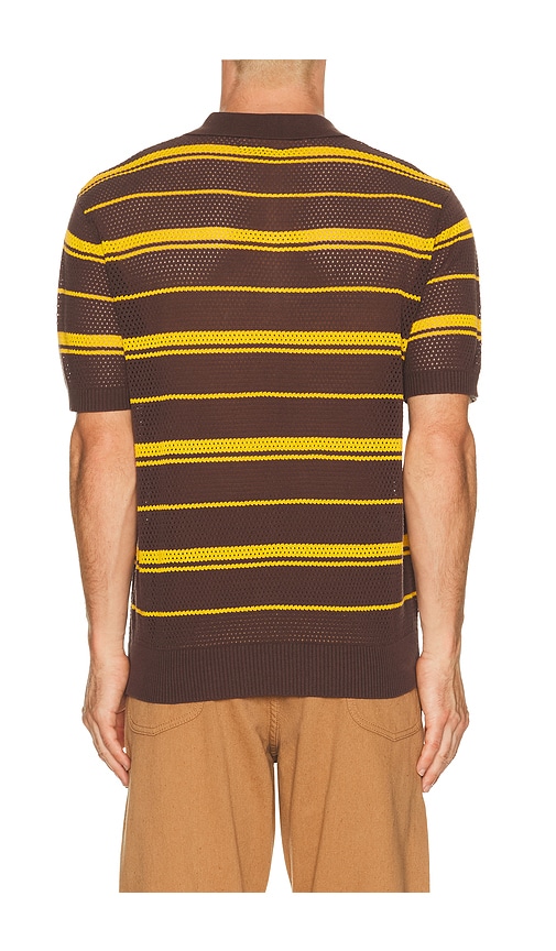 Beams Mesh Polo Stripe In Brown