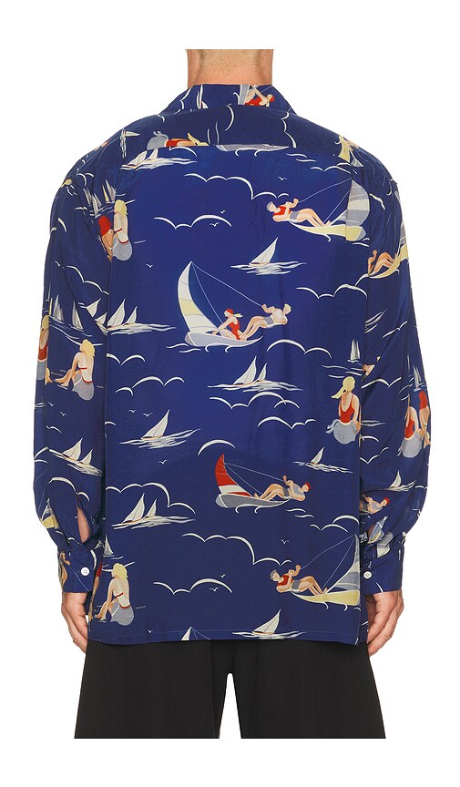 Beams Open Collar Cupro Print In Multi