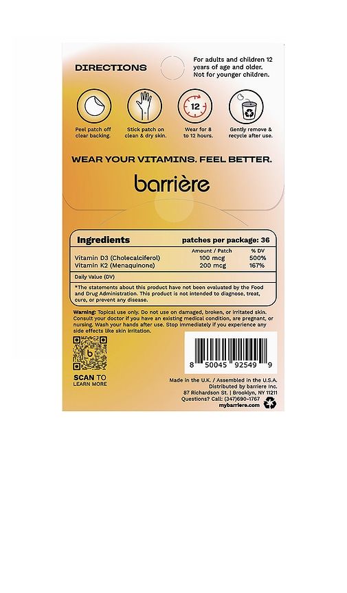 Barrière Hello Sunshine Vitamin D3 Patch 36 Pack