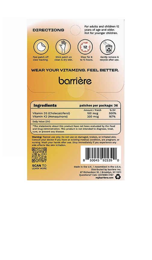 Barrière Hello Sunshine Vitamin D3 Patch 36 Pack In Yellow