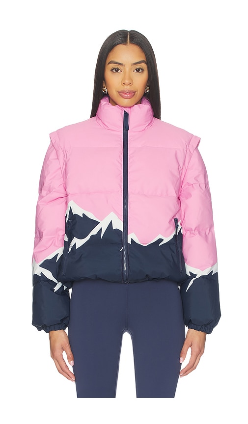 Beach Riot Kris Convertible Snowy Peaks Puffer Jacket In Pink