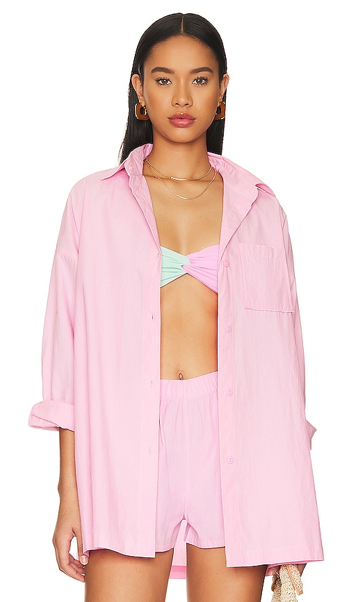 Beach Riot Alexa Button-front Top In Prism Pink